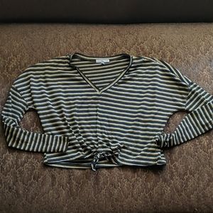 Cropped Tied Long Sleeve Women's Tee Striped